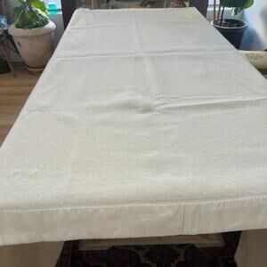 Vintage Chatham 100% Wool Blanket Off White With Satin Trim 87" x 107"